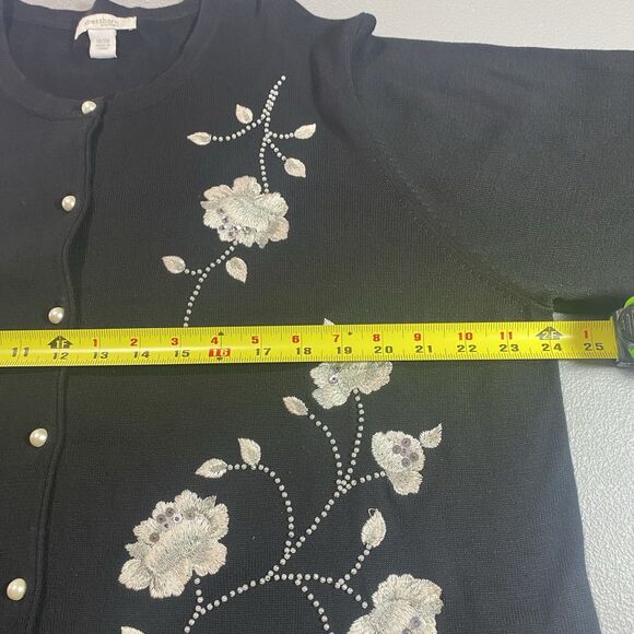 DRESSBARN Embroidered Cardigan Sweater Beaded Floral Button Womens 18 20 Black - Picture 5 of 12